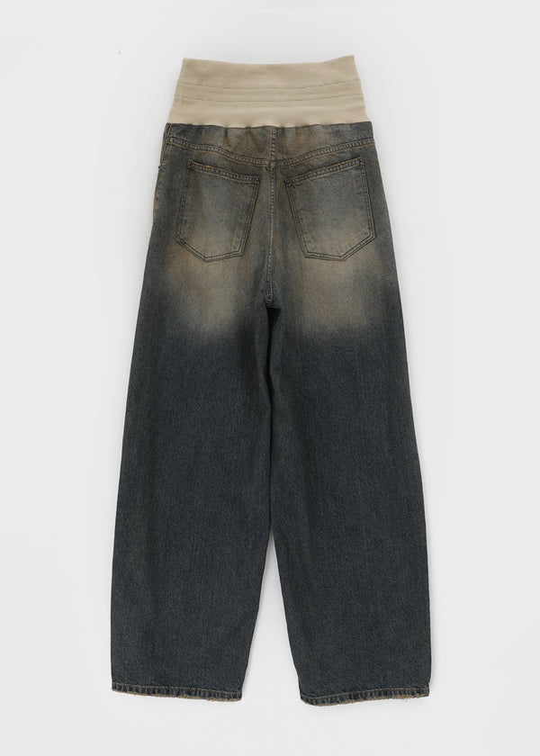 Tumble Washed Folding Wide Denim Pants