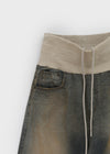 Tumble Washed Folding Wide Denim Pants