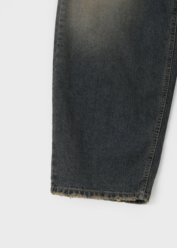 Tumble Washed Folding Wide Denim Pants