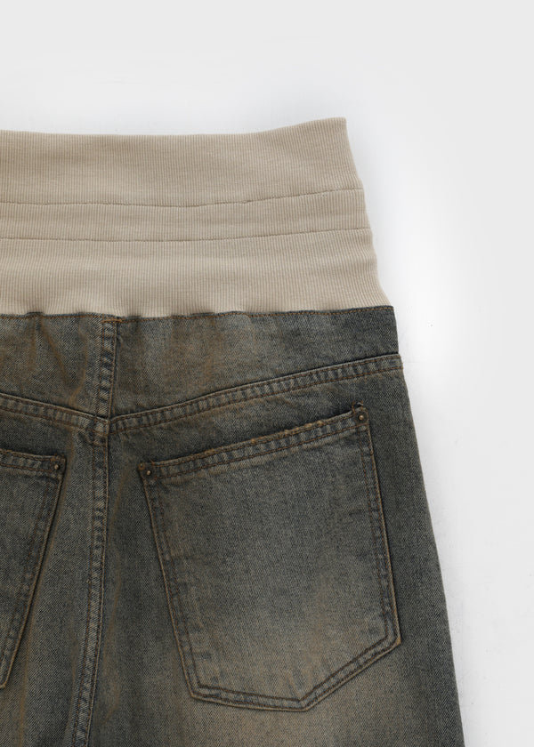 Tumble Washed Folding Wide Denim Pants