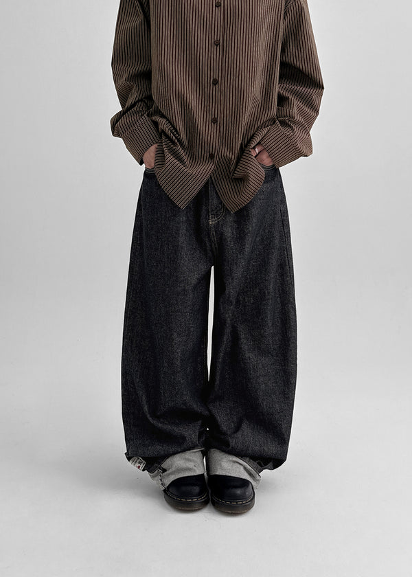 Crewy Label Patch Roll-up Raw Denim Pants