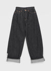 Crewy Label Patch Roll-up Raw Denim Pants