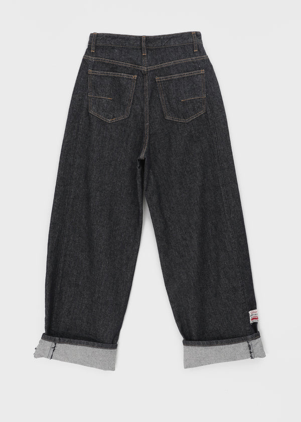 Crewy Label Patch Roll-up Raw Denim Pants