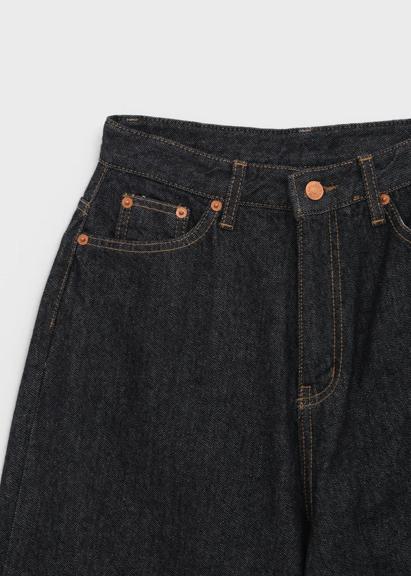 Crewy Label Patch Roll-up Raw Denim Pants