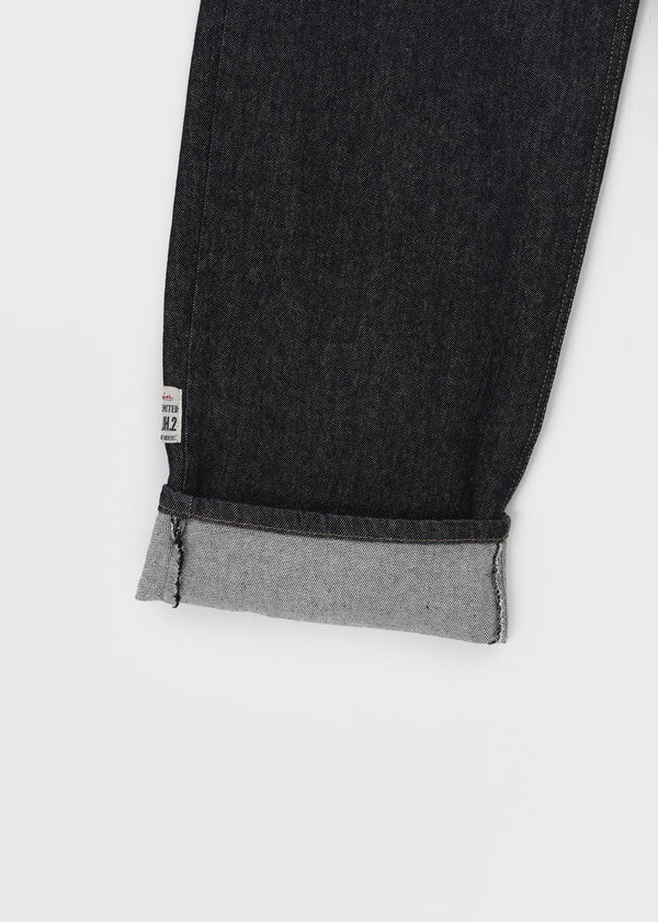 Crewy Label Patch Roll-up Raw Denim Pants