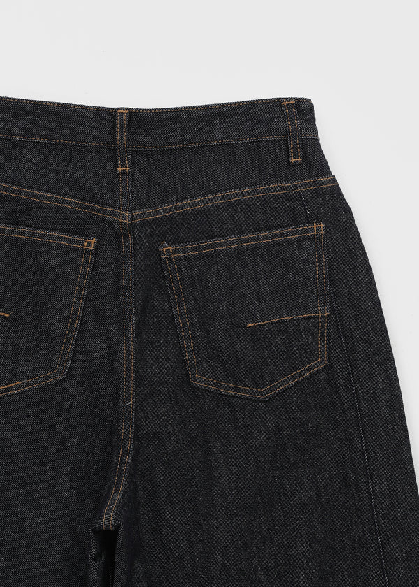 Crewy Label Patch Roll-up Raw Denim Pants