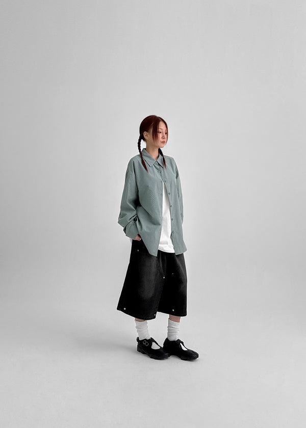 (UNISEX) Tenper Rivet Banding Denim Bermuda Shorts