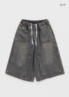(UNISEX) Tenper Rivet Banding Denim Bermuda Shorts