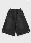 (UNISEX) Tenper Rivet Banding Denim Bermuda Shorts