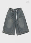 (UNISEX) Tenper Rivet Banding Denim Bermuda Shorts