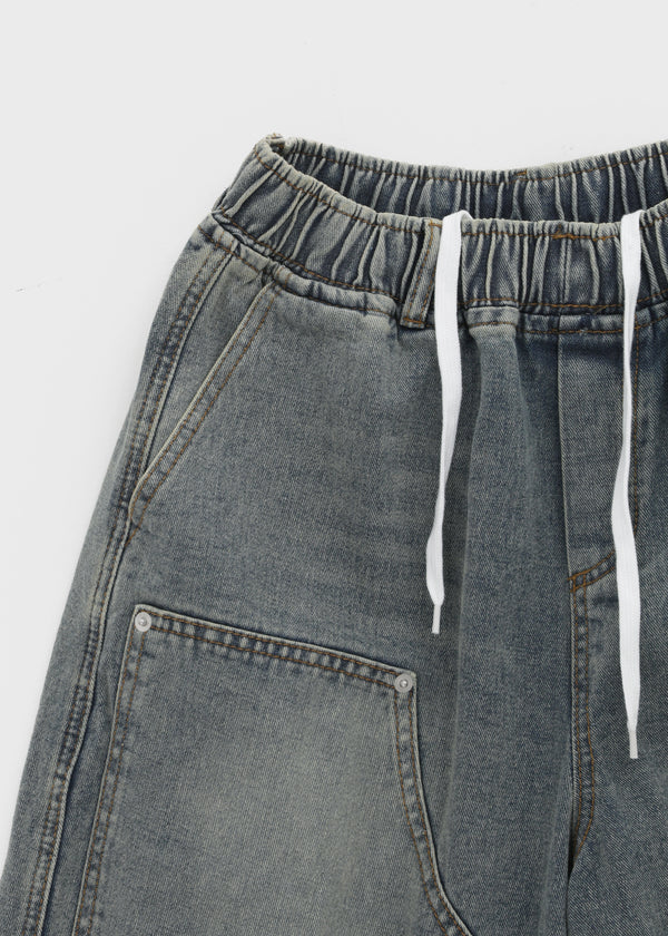 (UNISEX) Tenper Rivet Banding Denim Bermuda Shorts