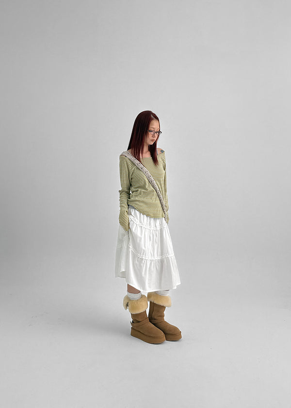 Butt Stripe Punching Boat Neck Long Sleeve T-shirt