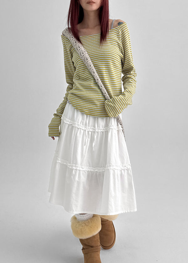 Butt Stripe Punching Boat Neck Long Sleeve T-shirt