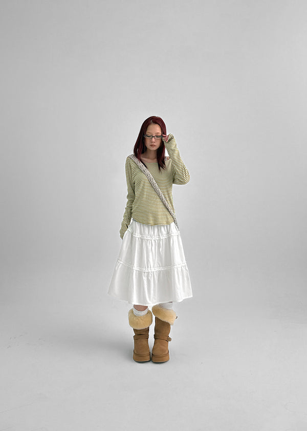 Butt Stripe Punching Boat Neck Long Sleeve T-shirt