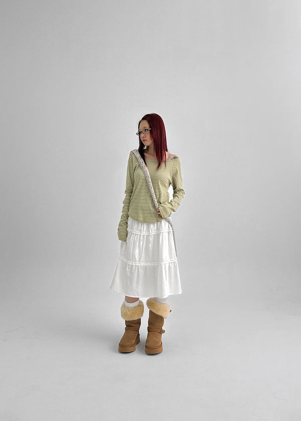 Butt Stripe Punching Boat Neck Long Sleeve T-shirt