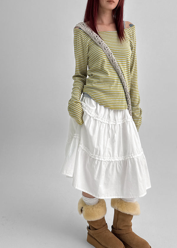 Butt Stripe Punching Boat Neck Long Sleeve T-shirt