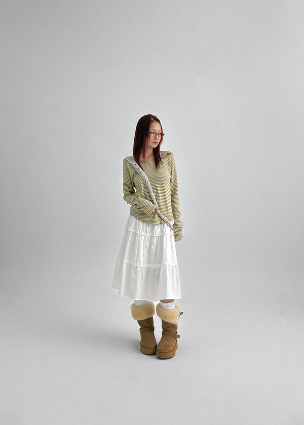 Butt Stripe Punching Boat Neck Long Sleeve T-shirt