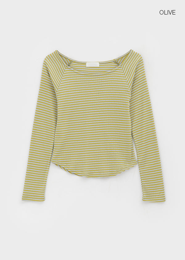 Butt Stripe Punching Boat Neck Long Sleeve T-shirt