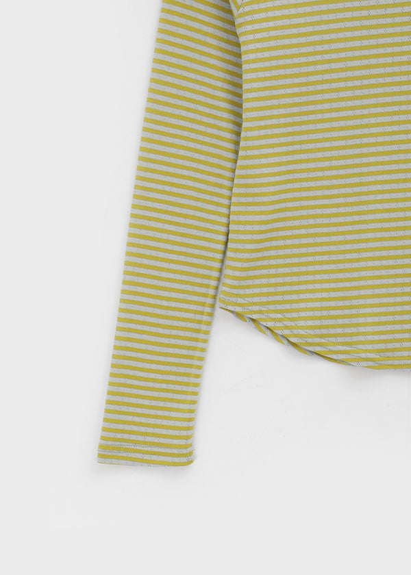 Butt Stripe Punching Boat Neck Long Sleeve T-shirt