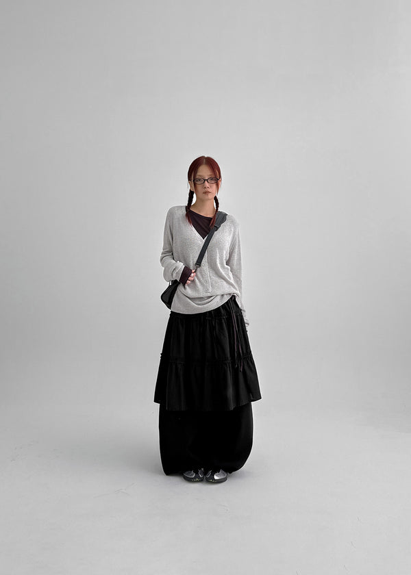 Hava Loose Fit Slit Henley Neck Knit Long Sleeve Tee