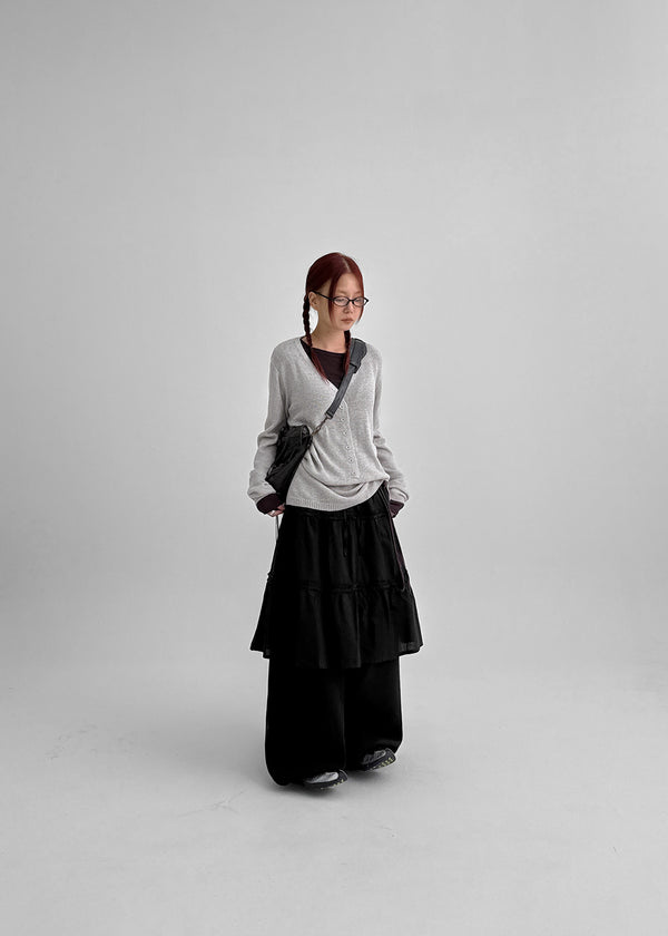 Hava Loose Fit Slit Henley Neck Knit Long Sleeve Tee