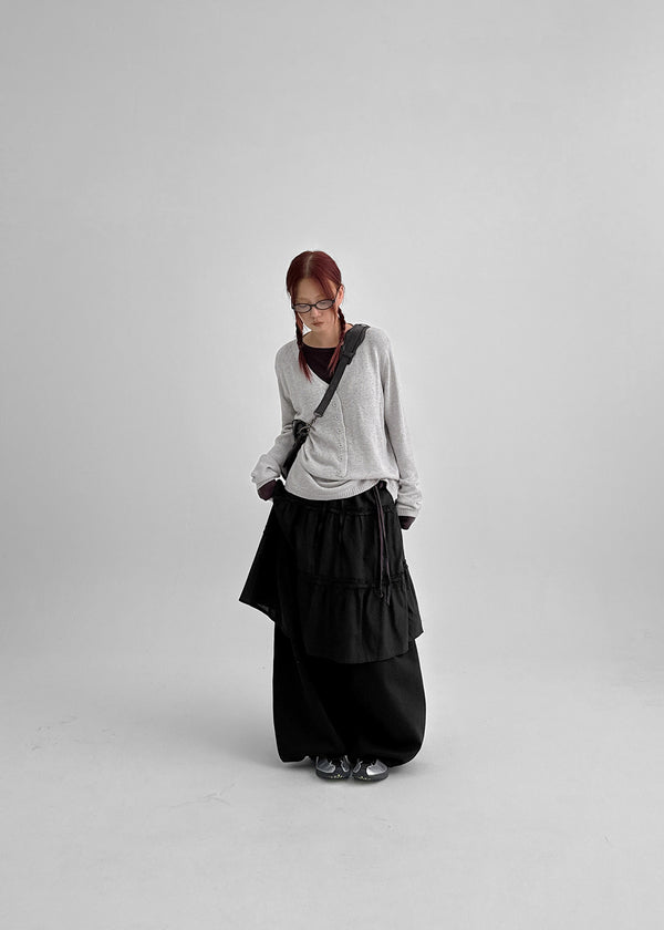 Hava Loose Fit Slit Henley Neck Knit Long Sleeve Tee