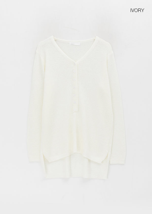 Hava Loose Fit Slit Henley Neck Knit Long Sleeve Tee