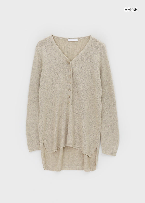 Hava Loose Fit Slit Henley Neck Knit Long Sleeve Tee