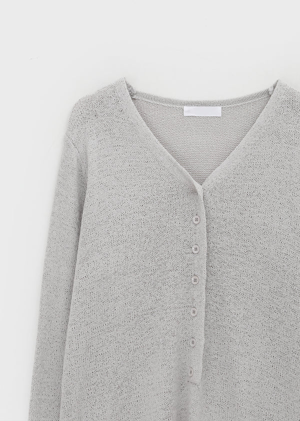 Hava Loose Fit Slit Henley Neck Knit Long Sleeve Tee