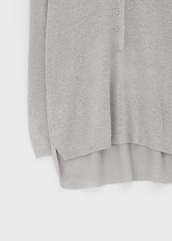 Hava Loose Fit Slit Henley Neck Knit Long Sleeve Tee