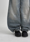 Remel Curved Washed Balloon Wide Denim Pants