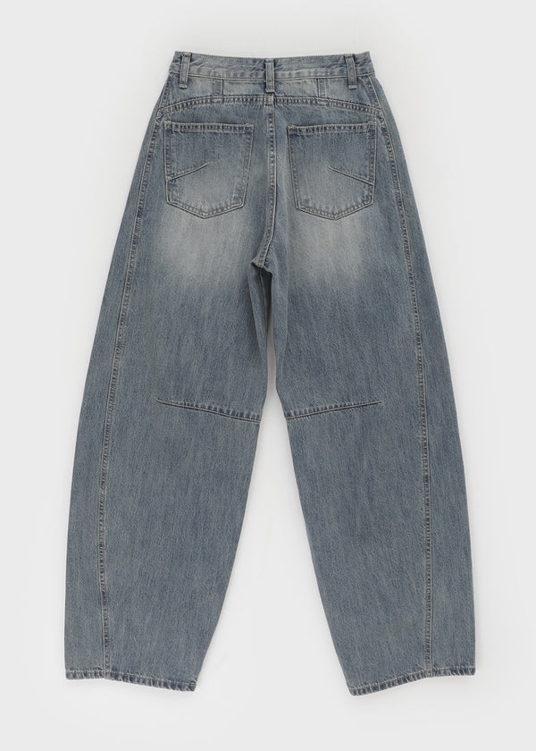 Remel Curved Washed Balloon Wide Denim Pants