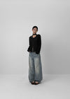 Remel Curved Washed Balloon Wide Denim Pants