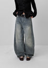 Remel Curved Washed Balloon Wide Denim Pants
