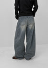 Remel Curved Washed Balloon Wide Denim Pants