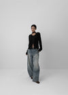 Remel Curved Washed Balloon Wide Denim Pants