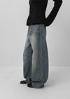 Remel Curved Washed Balloon Wide Denim Pants