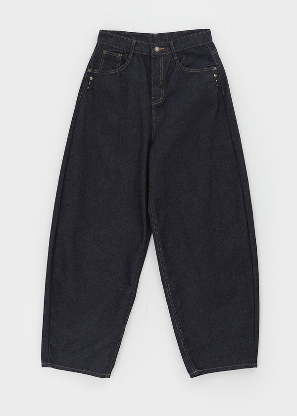 Beaver Two Studded Raw Balloon Denim Pants