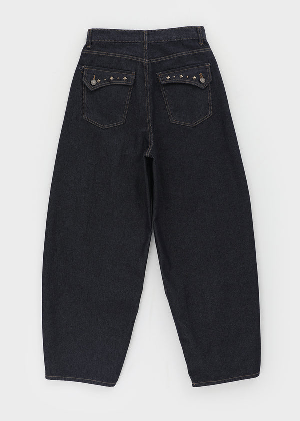 Beaver Two Studded Raw Balloon Denim Pants