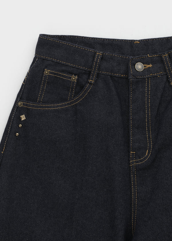 Beaver Two Studded Raw Balloon Denim Pants