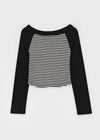 Banon Striped Off-shoulder Crop Long Sleeve T-shirt