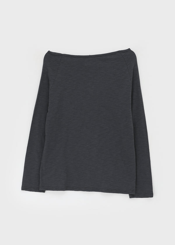 Chestnut Henley Neck Unbalanced Off-Shoulder Long Sleeve T-Shirt