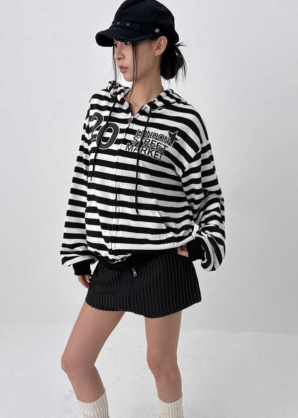 Team Two Stripe Printed Hooded Zip-up