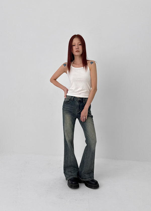Wis Cat-washed Bootcut Denim Pants