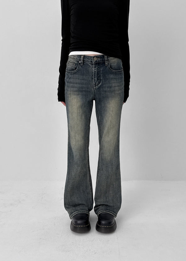 Wis Cat-washed Bootcut Denim Pants