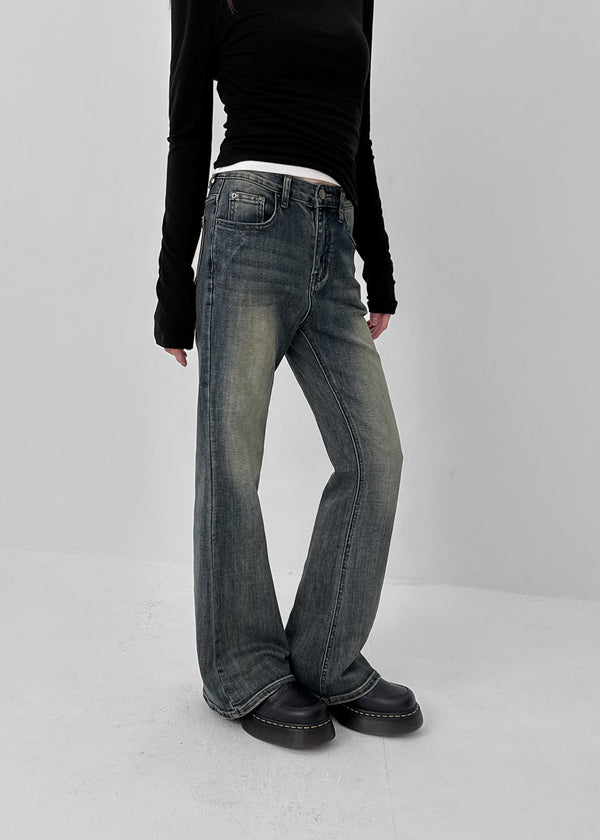 Wis Cat-washed Bootcut Denim Pants