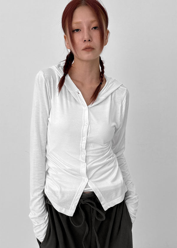 Mignon Tension Button Hooded Cardigan