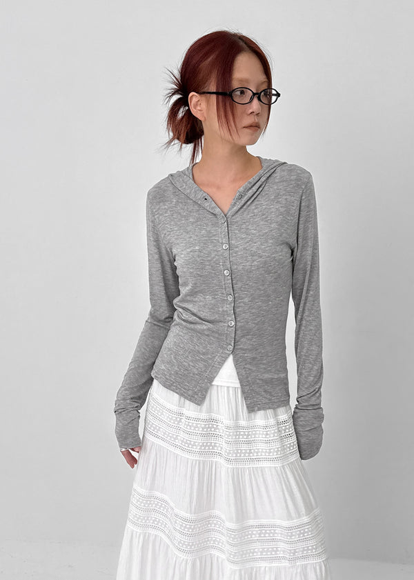 Mignon Tension Button Hooded Cardigan