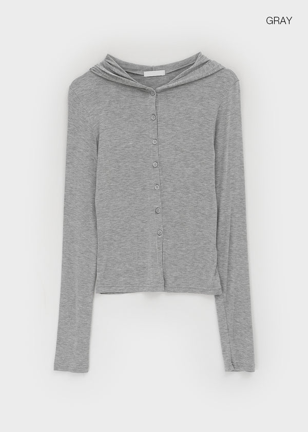 Mignon Tension Button Hooded Cardigan