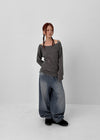 Long Show Wide Semi-balloon Denim Pants